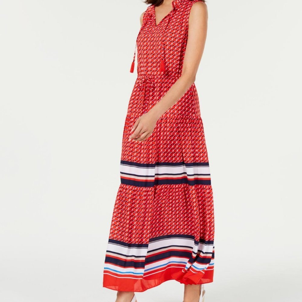 Charter Club women 16 tiered maxi dress sleeveless tasseled boho vacation